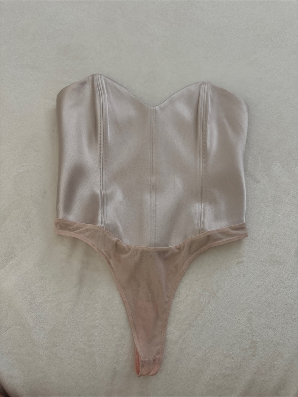 Strapless Satin Bandeau Bodysuit in Light Nude